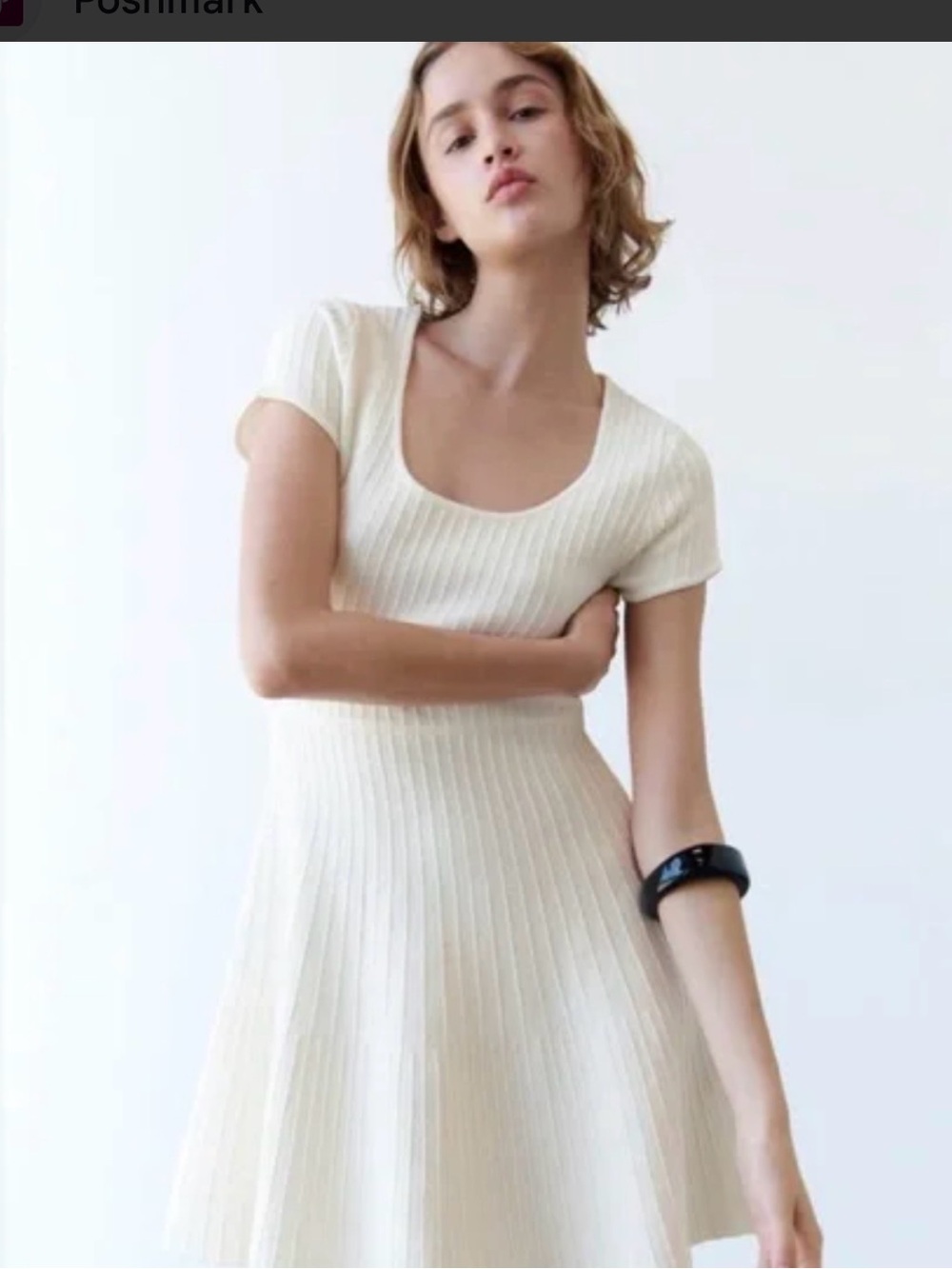 Zara Cream Ribbed Fit & Flare Mini Dress